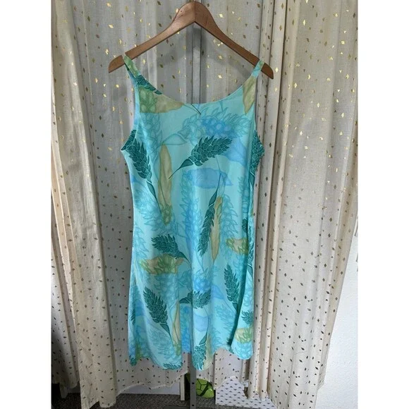 Iolani Hawaiian Tropical Ginger Flowers Batik Midi Slip Dress L - Picture 4 of 5